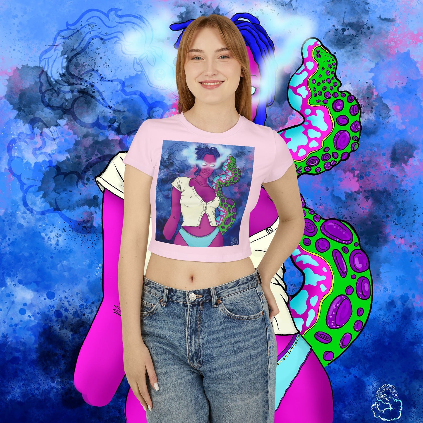 Womens Aqua SquidLady Crop Top