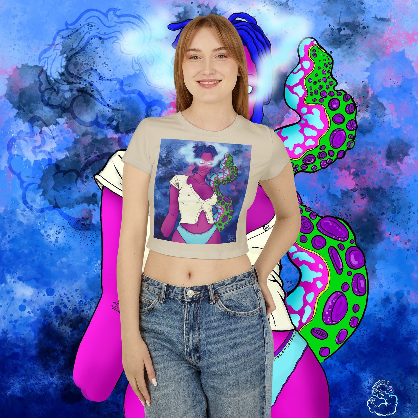 Womens Aqua SquidLady Crop Top